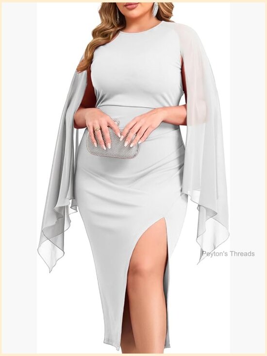 Dresses & Skirts - High Split Flare Sleeve Maxi Dress with Cape Cocktail Party